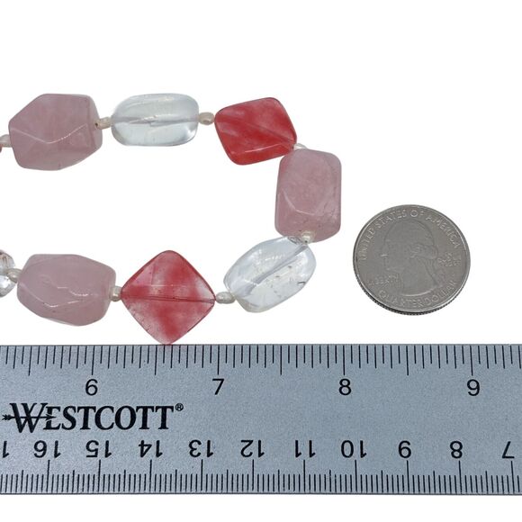 Chunky Sterling Silver 925 Cherry Quartz Rose Quartz Clear Quartz Necklace 16" - Picture 4 of 4